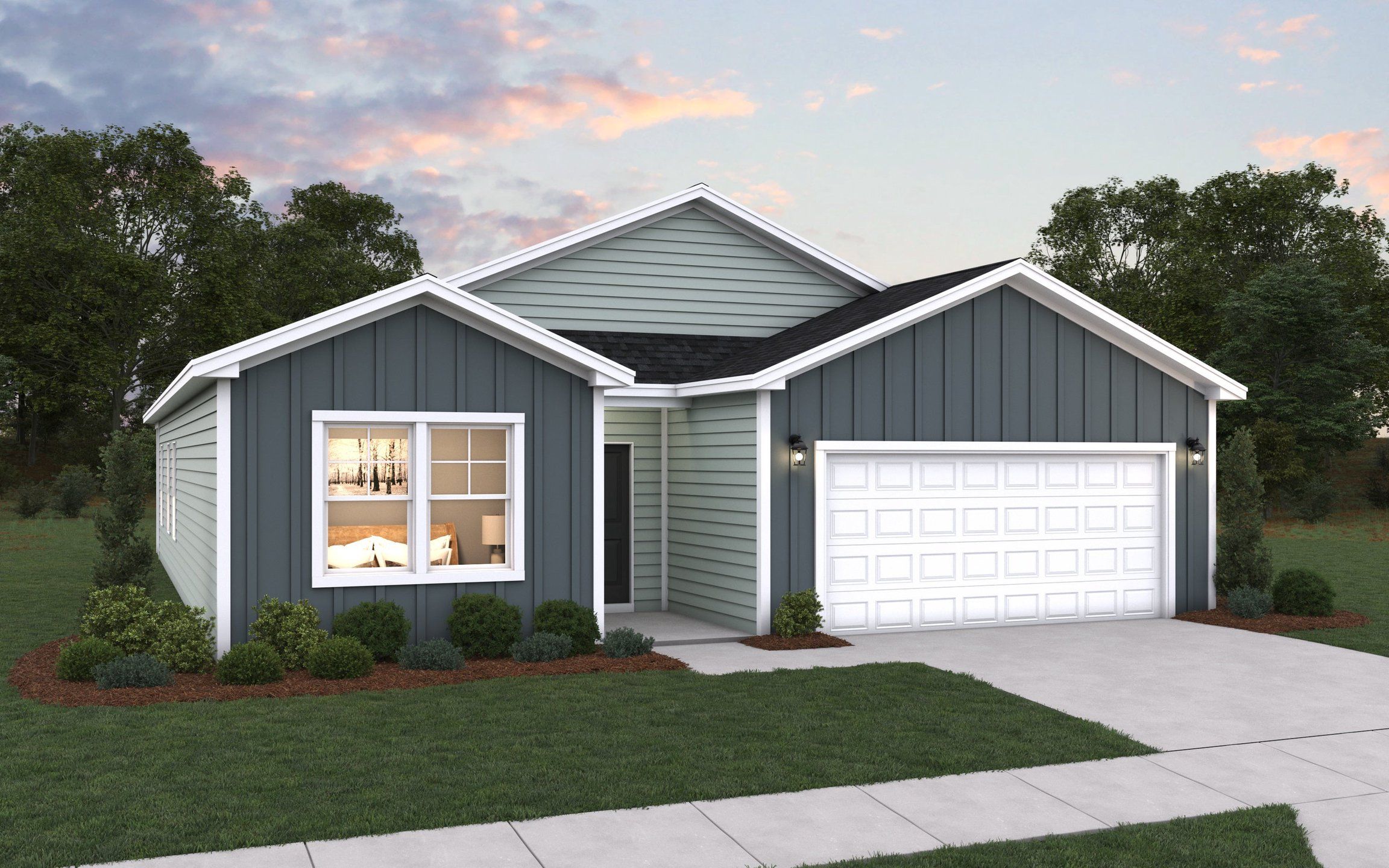 Front exterior of a new home in Richmond Hills, Supply, NC, highlighting curb appeal (Image 1).