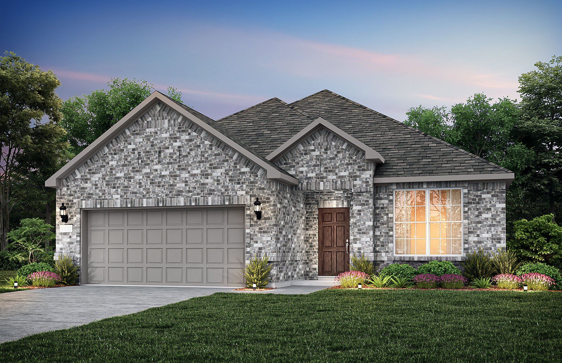Front exterior of a new home in Kings Way, Denton, TX, highlighting curb appeal (Image 1). Front exterior of a new home in Kings Way, Denton, TX, highlighting curb appeal (Image 1).