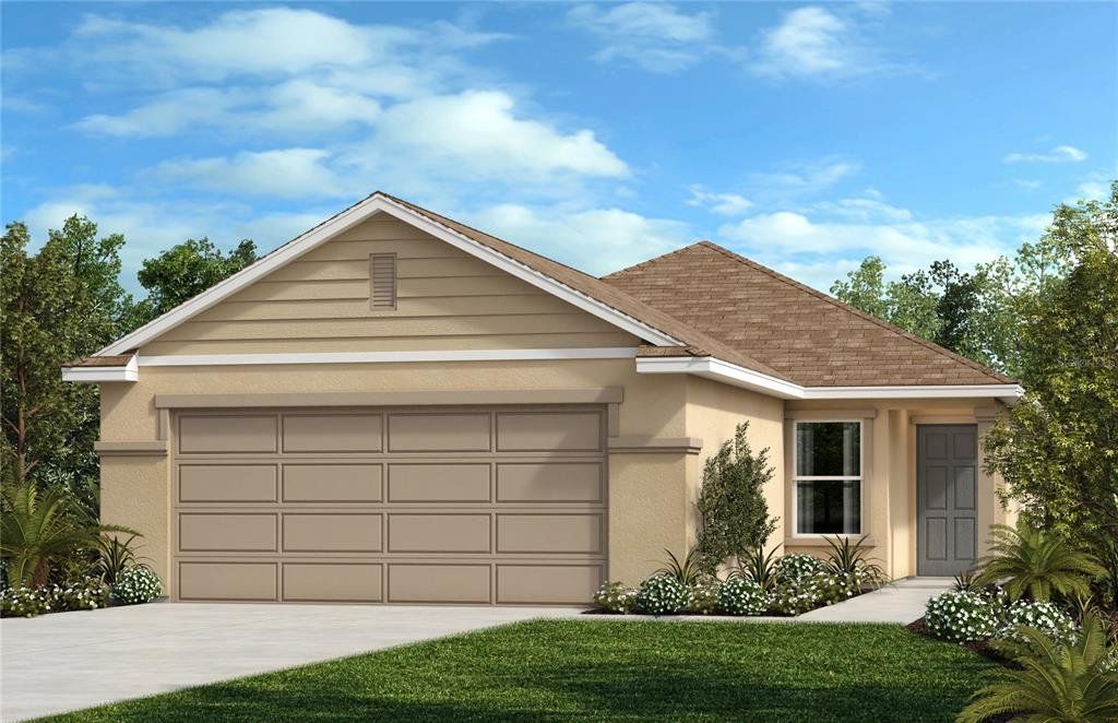 Front exterior of a new home in Hickory Ranch, Auburndale, FL, highlighting curb appeal (Image 1).