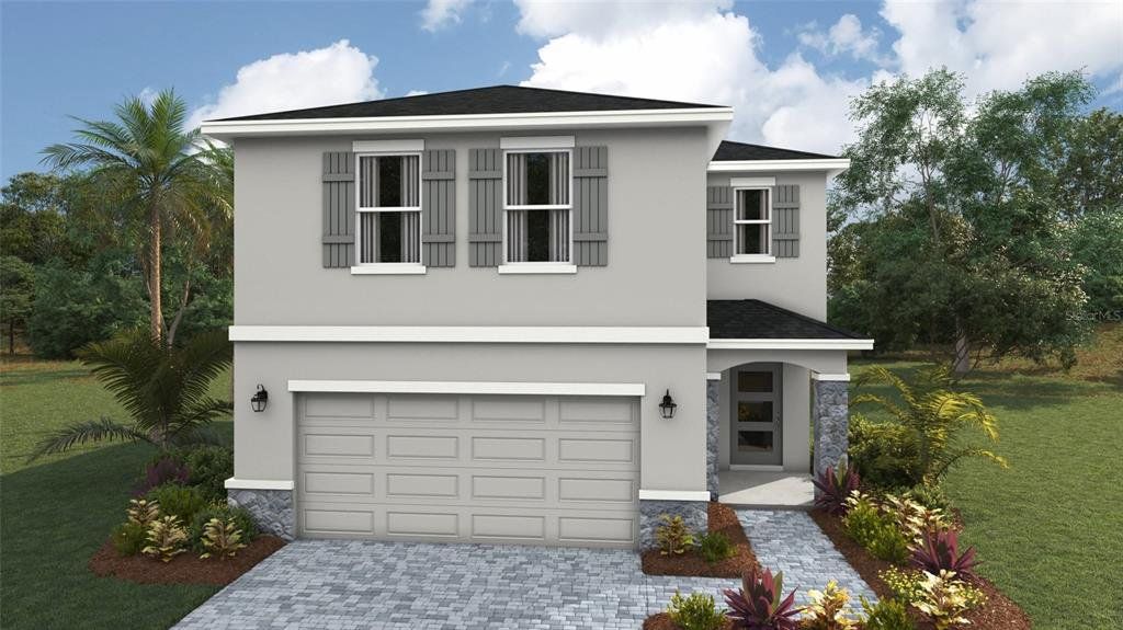 Front exterior of a new home in Legacy Preserve, Parrish, FL, highlighting curb appeal (Image 1).