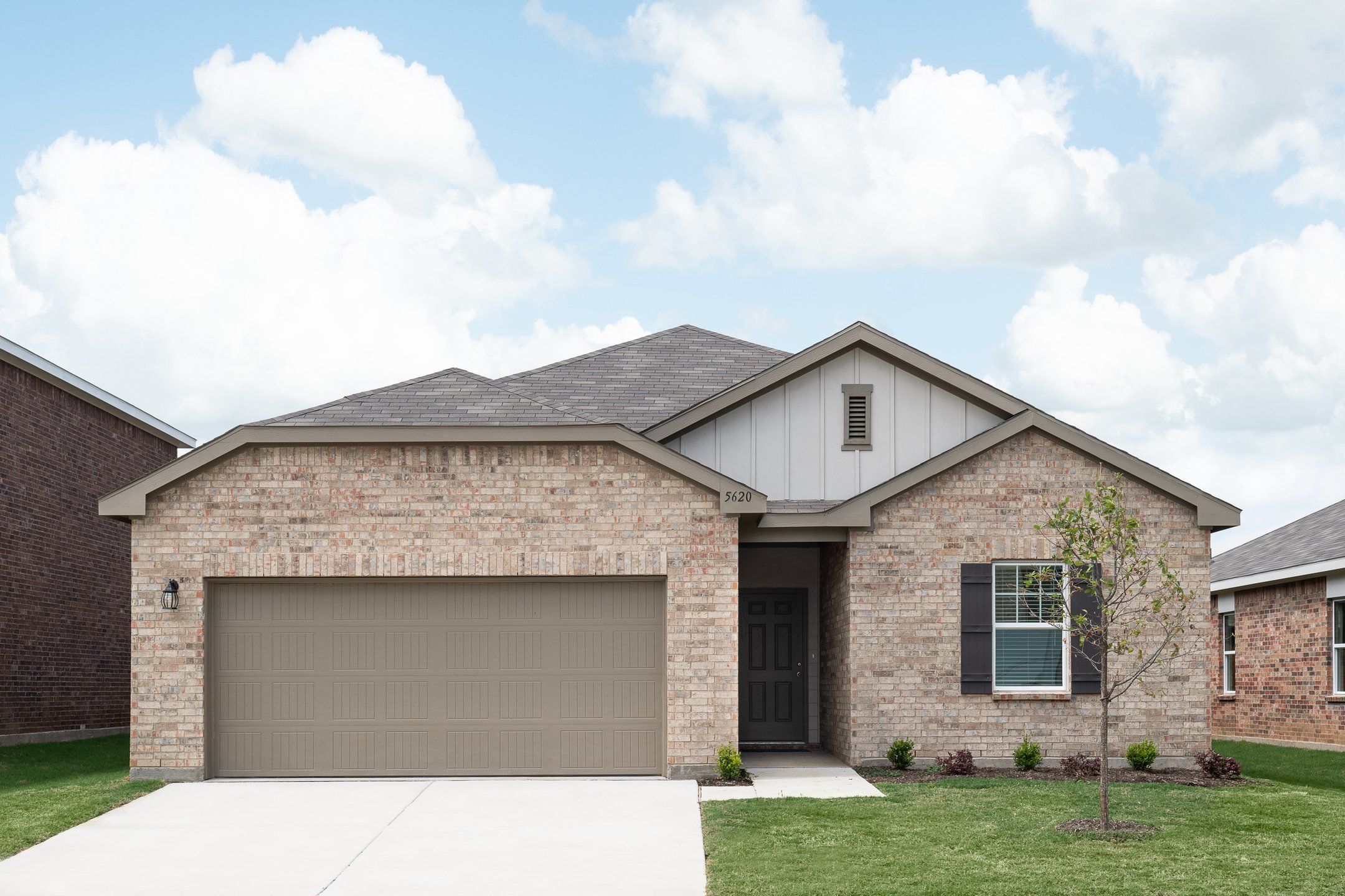 Front exterior of a new home in Noble Ridge, Howe, TX, highlighting curb appeal (Image 1).