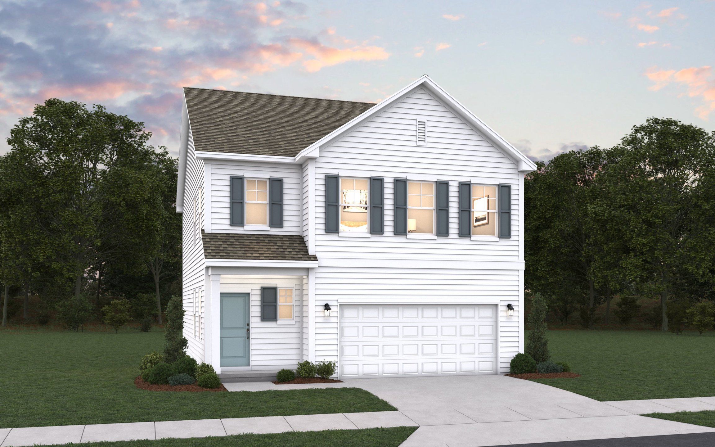 Front exterior of a new home in Badin Meadows, Albemarle, NC, highlighting curb appeal (Image 1). Front exterior of a new home in Badin Meadows, Albemarle, NC, highlighting curb appeal (Image 1).
