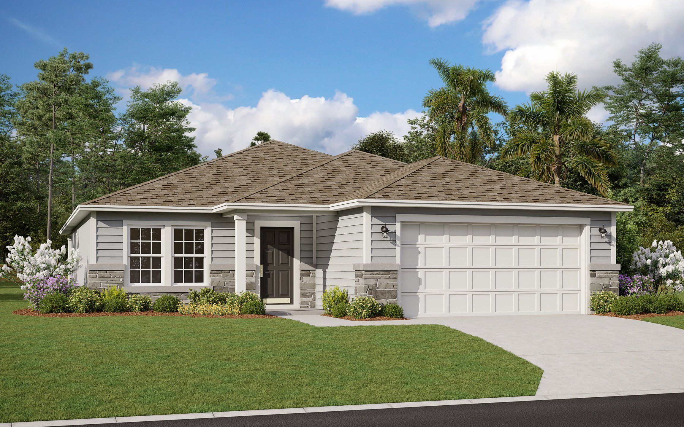 Front exterior of a new home in Bellbrooke, Jacksonville, FL, highlighting curb appeal (Image 1). Front exterior of a new home in Bellbrooke, Jacksonville, FL, highlighting curb appeal (Image 1).