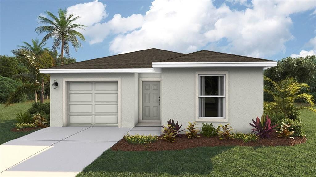 Front exterior of a new home in Oakfield Lakes, Parrish, FL, highlighting curb appeal (Image 1). Front exterior of a new home in Oakfield Lakes, Parrish, FL, highlighting curb appeal (Image 1).