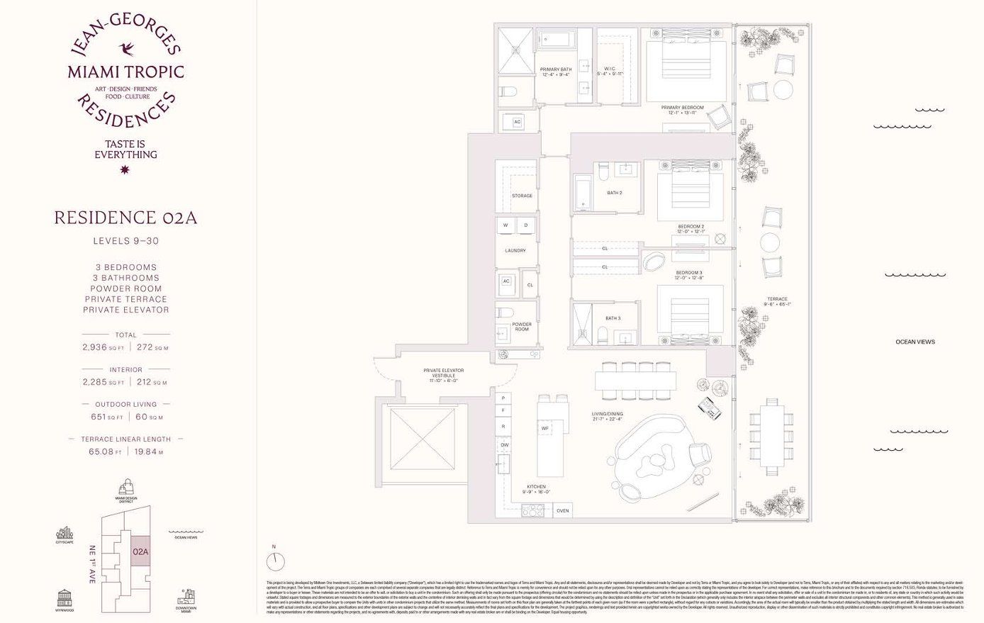 2D floor plan layout for the Residences 02A - Levels 9-30 by Terra Group in Miami Tropic, Miami, FL (Image 1).