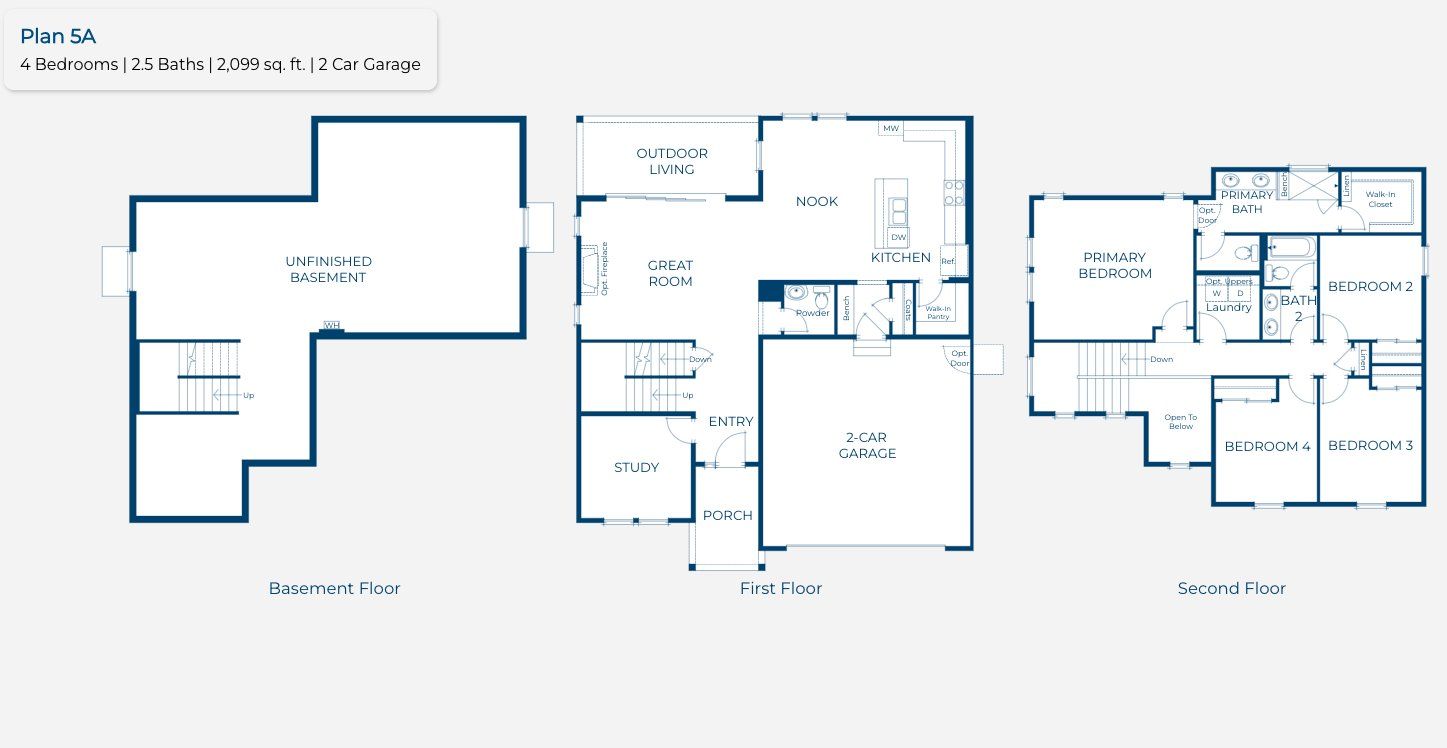 2D floor plan layout for the Plan 4005 by New Home Co. in The Manors Collection at Golden Overlook, Golden, CO (Image 1).
