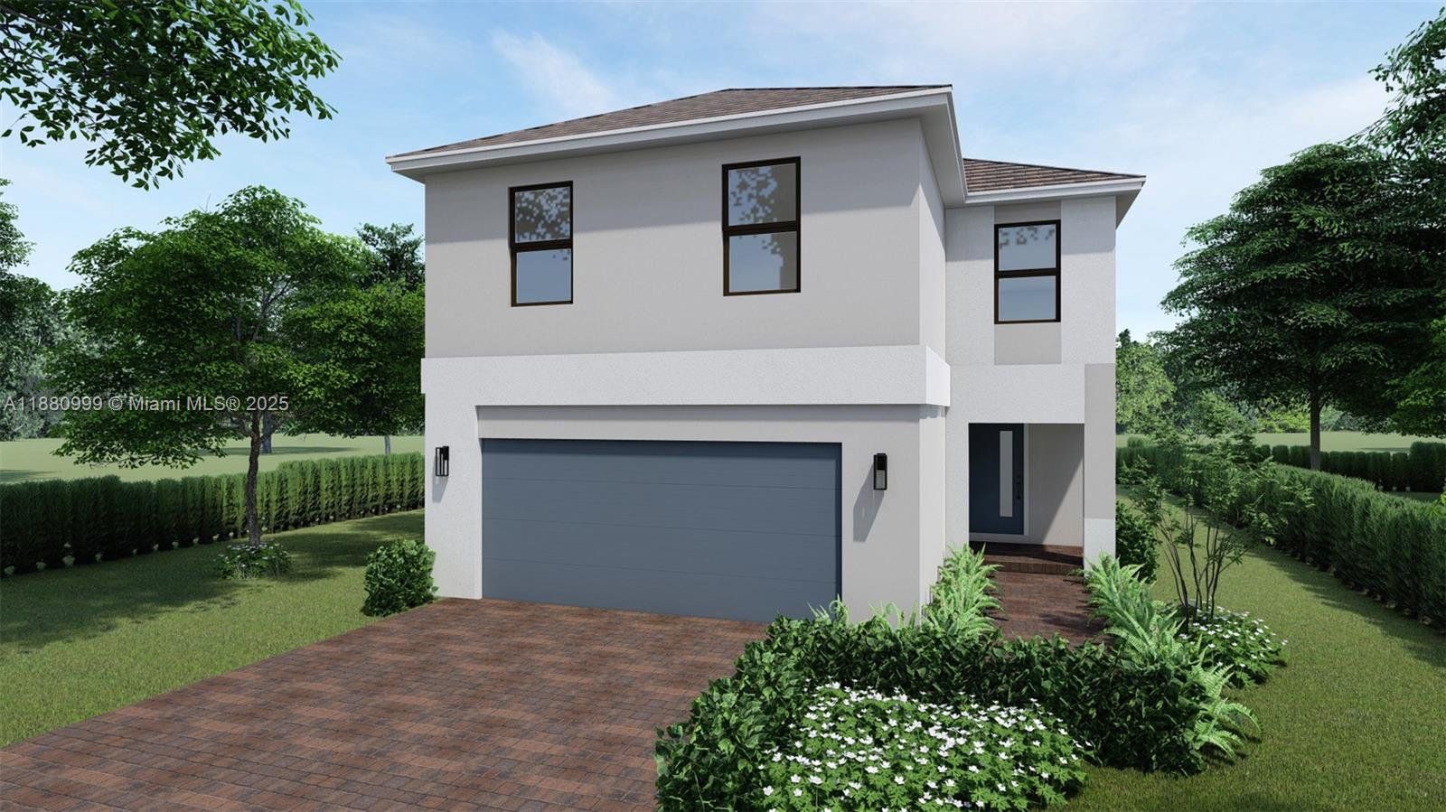Front exterior of a new home in Messina Place, Homestead, FL, highlighting curb appeal (Image 1).