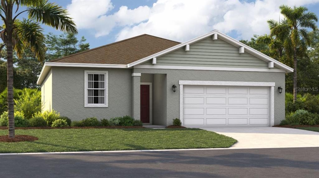 Front exterior of a new home in Groves at Whitemarsh, Leesburg, FL, highlighting curb appeal (Image 1). Front exterior of a new home in Groves at Whitemarsh, Leesburg, FL, highlighting curb appeal (Image 1).