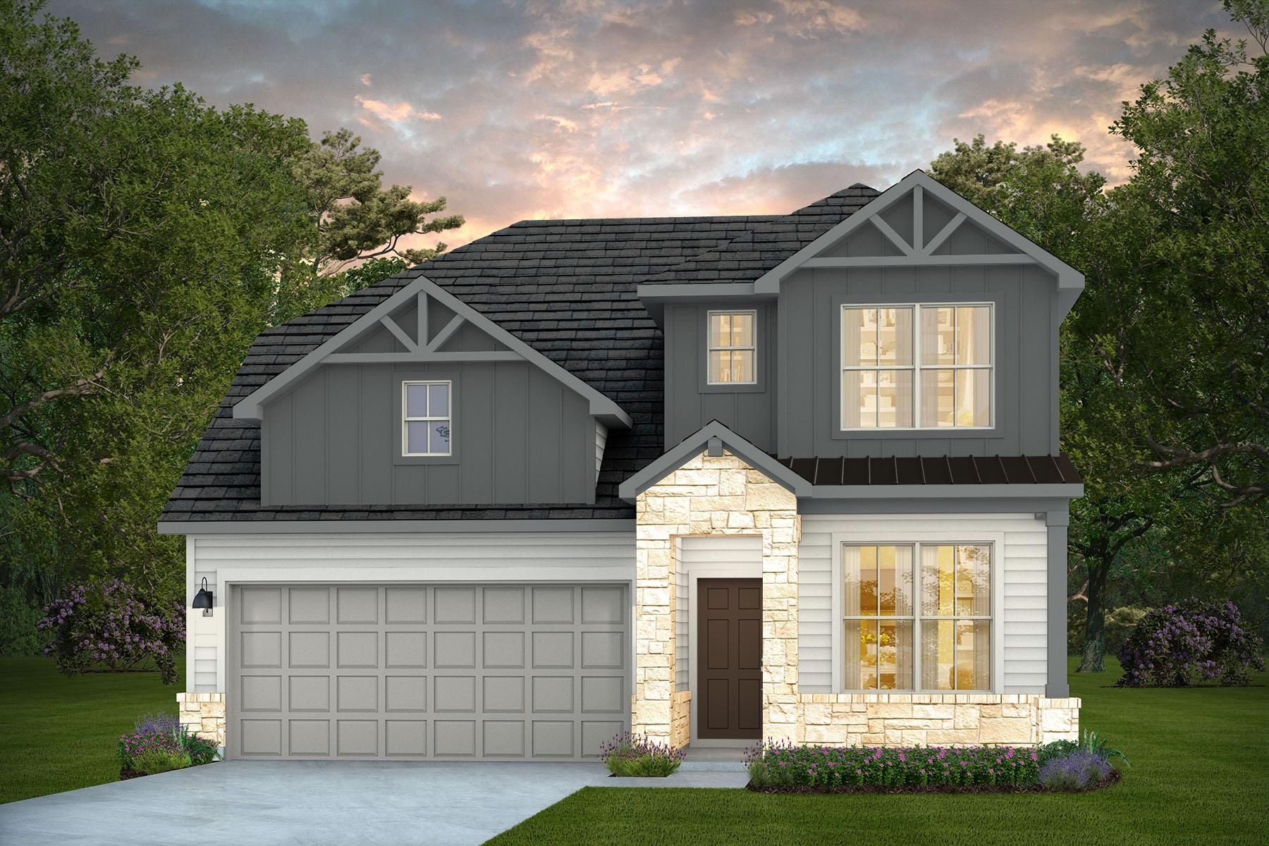 Front exterior of a new home in Bison Ridge, San Antonio, TX, highlighting curb appeal (Image 1). Front exterior of a new home in Bison Ridge, San Antonio, TX, highlighting curb appeal (Image 1).