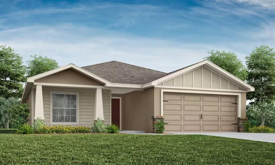 Front exterior of a new home in Estates at Hickory Cove - Single-Family Homes, St. Cloud, FL, highlighting curb appeal (Image 1). Front exterior of a new home in Estates at Hickory Cove - Single-Family Homes, St. Cloud, FL, highlighting curb appeal (Image 1).