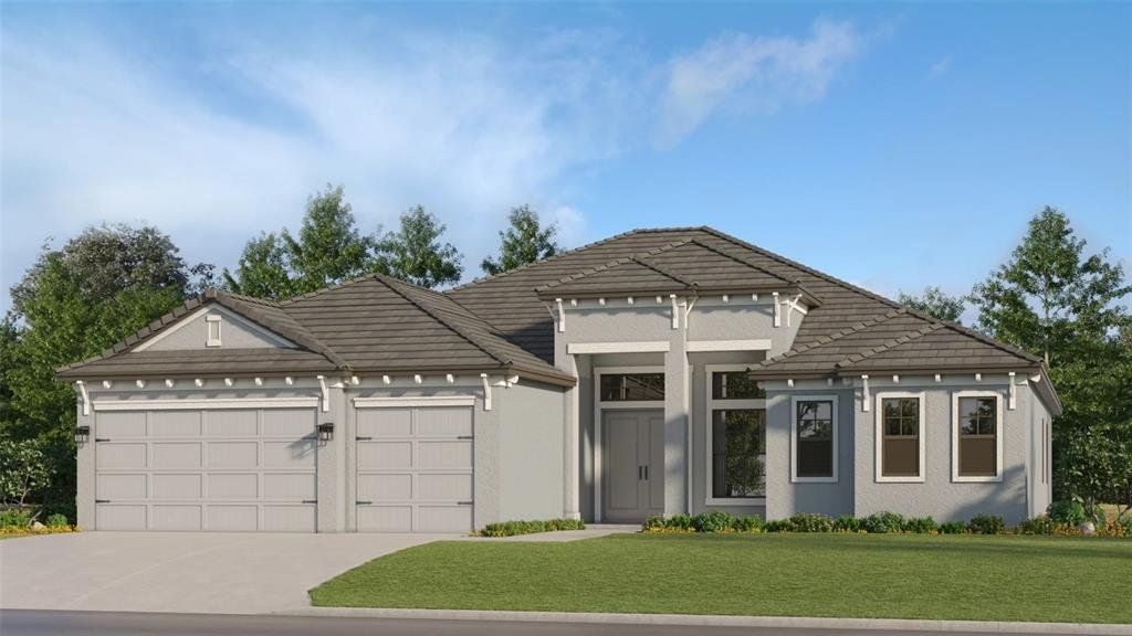 Front exterior of a new home in Calusa Country Club, Lakewood Ranch, FL, highlighting curb appeal (Image 1). Front exterior of a new home in Calusa Country Club, Lakewood Ranch, FL, highlighting curb appeal (Image 1).