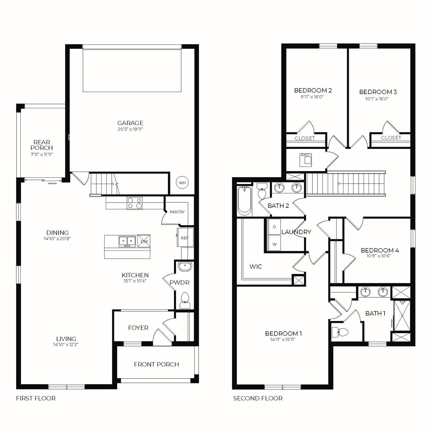 2D floor plan layout of this home in Crossroads at Kelly Park, Apopka, FL (Image 1).