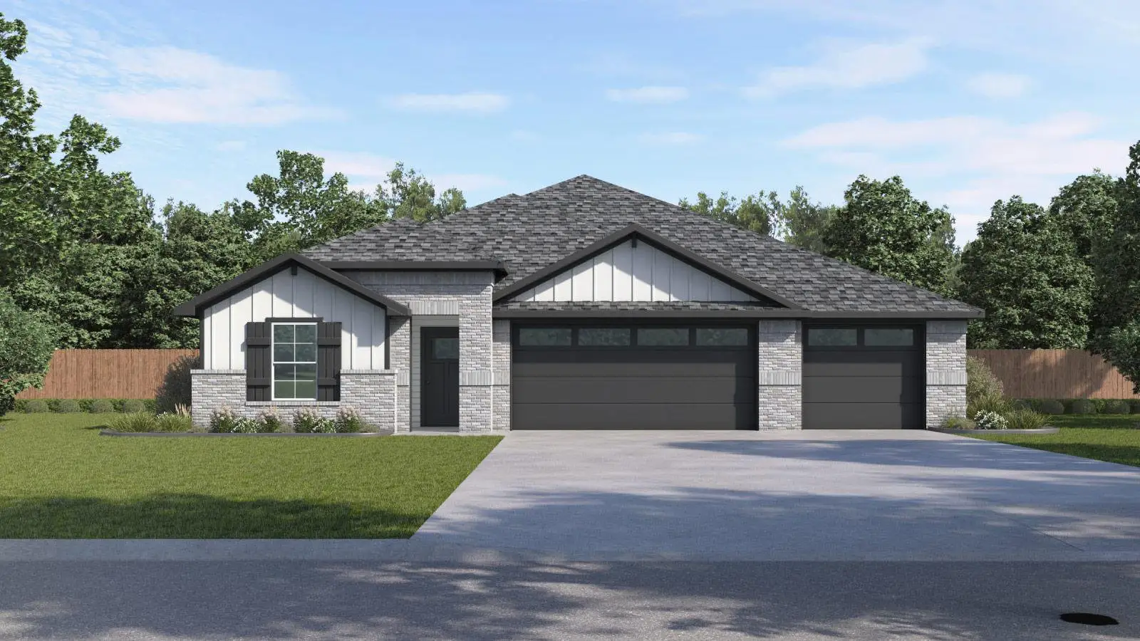 Front exterior of a new home in Monarch Ranch, Manor, TX, highlighting curb appeal (Image 1). Front exterior of a new home in Monarch Ranch, Manor, TX, highlighting curb appeal (Image 1).
