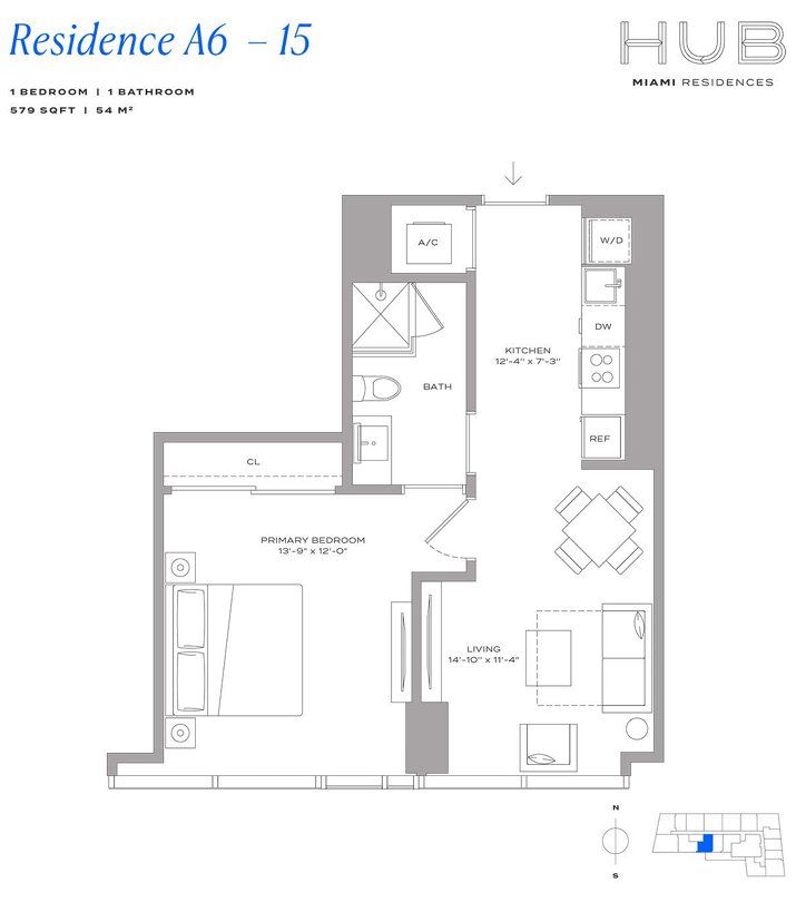 2D floor plan layout for the Residence A6 15 by The John Buck Company in HUB Miami, Miami, FL (Image 1). 2D floor plan layout for the Residence A6 15 by The John Buck Company in HUB Miami, Miami, FL (Image 1).
