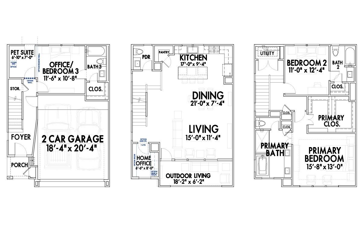 2D floor plan layout for the 9335 by CitySide Homes in The Corner At Buffalo Pointe, Houston, TX (Image 1).