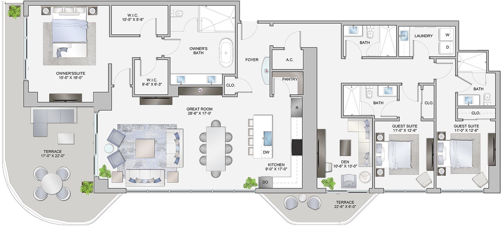 2D floor plan layout for the Residence H by Kolter Urban in ONE Tampa, Tampa, FL (Image 1).