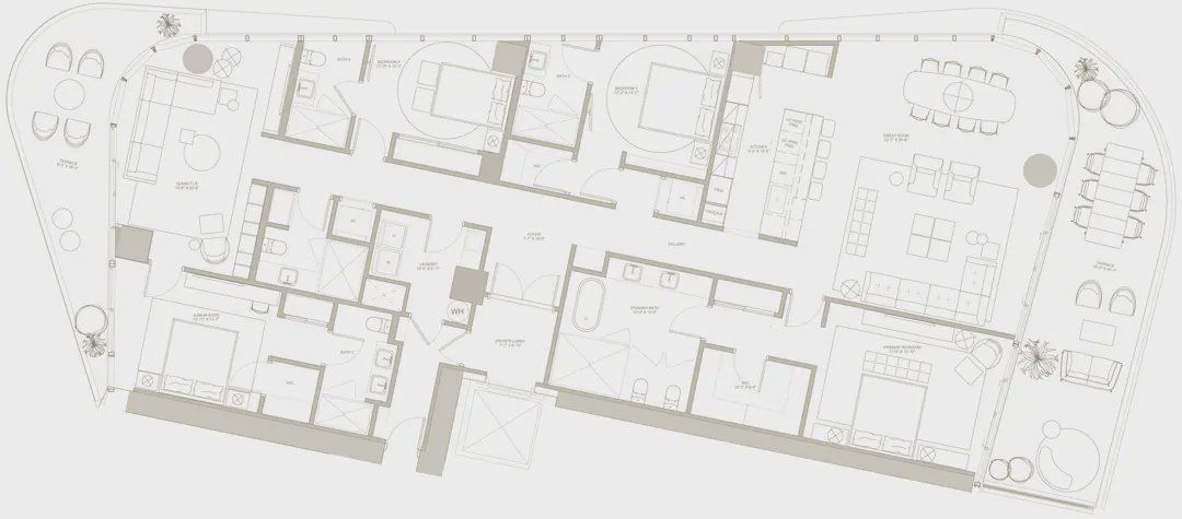 2D floor plan layout for the SKY 04 by Fortune International Group in The Ritz-Carlton Residences, Pompano Beach - The Beach Tower, Pompano Beach, FL (Image 1).