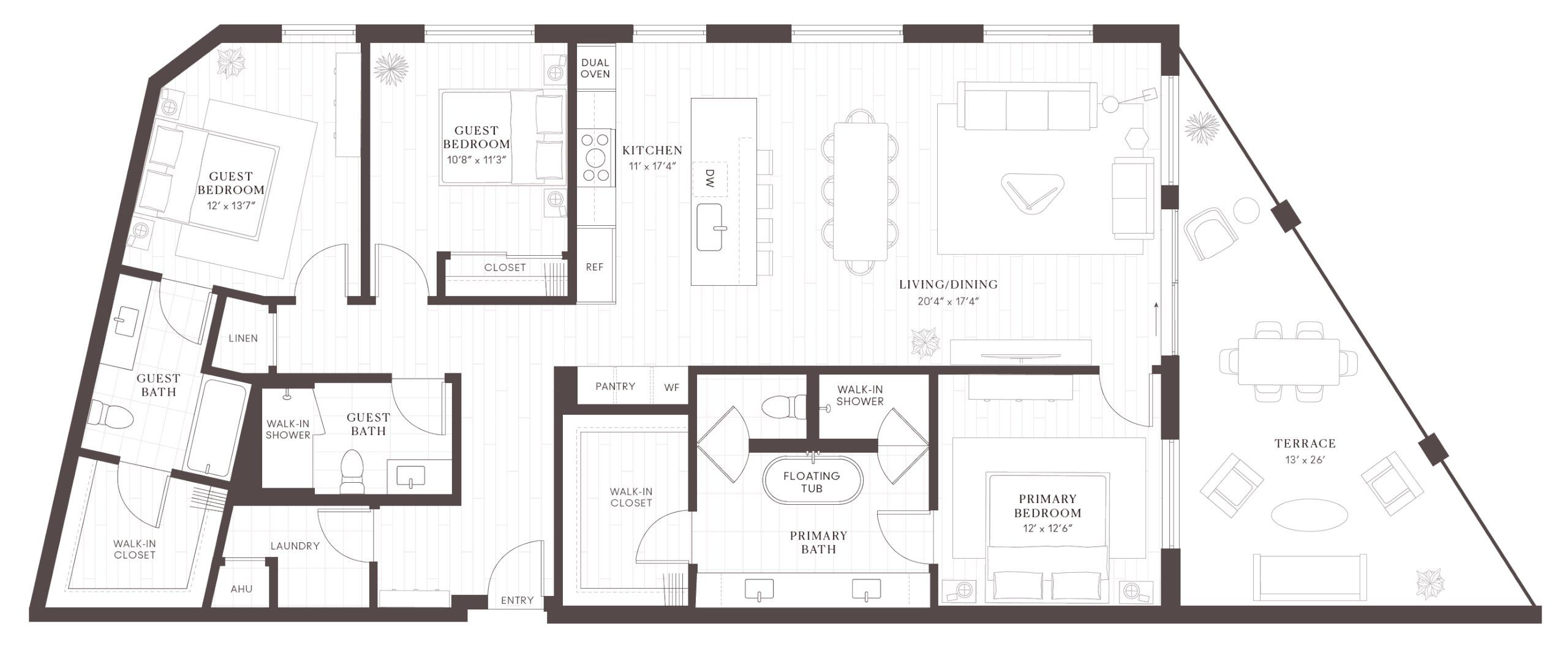 2D floor plan layout for the C7 Penthouse by Intracorp in Leland South Congress, Austin, TX (Image 1). 2D floor plan layout for the C7 Penthouse by Intracorp in Leland South Congress, Austin, TX (Image 1).