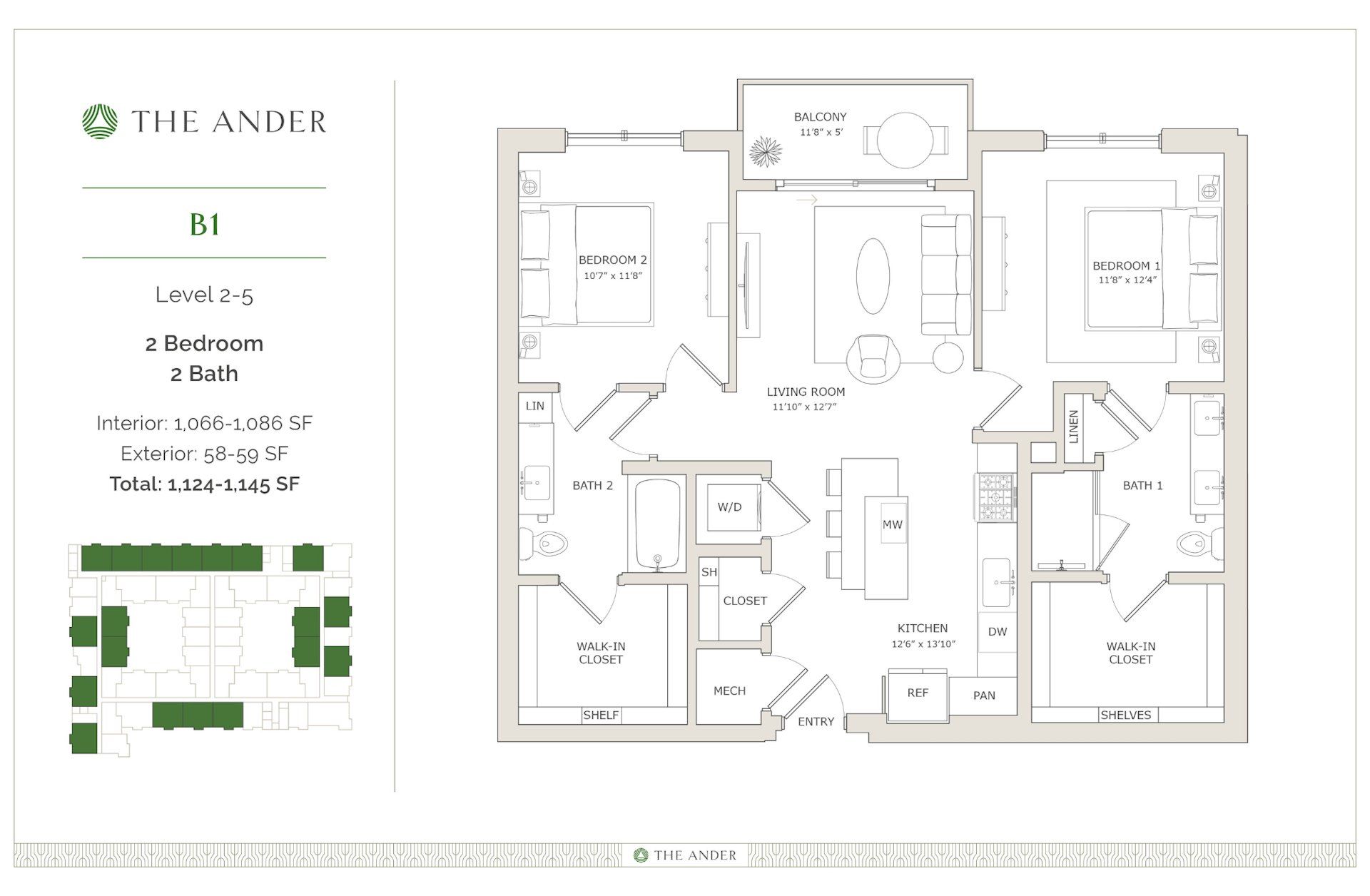 2D floor plan layout for the B1 by Ledgestone Development Group in The Ander, Austin, TX (Image 1).