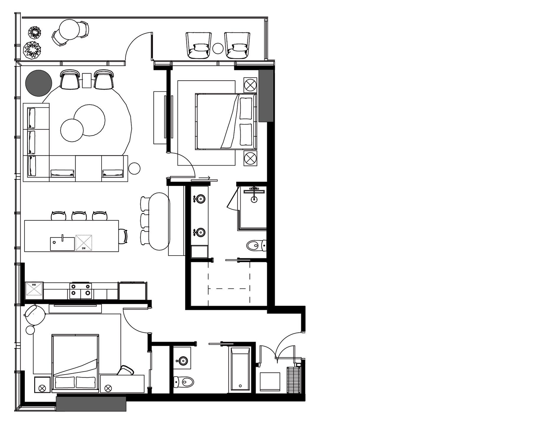 2D floor plan layout for the B2-NW by Urbanspace Development in The Modern Austin Residences, Austin, TX (Image 1). 2D floor plan layout for the B2-NW by Urbanspace Development in The Modern Austin Residences, Austin, TX (Image 1).