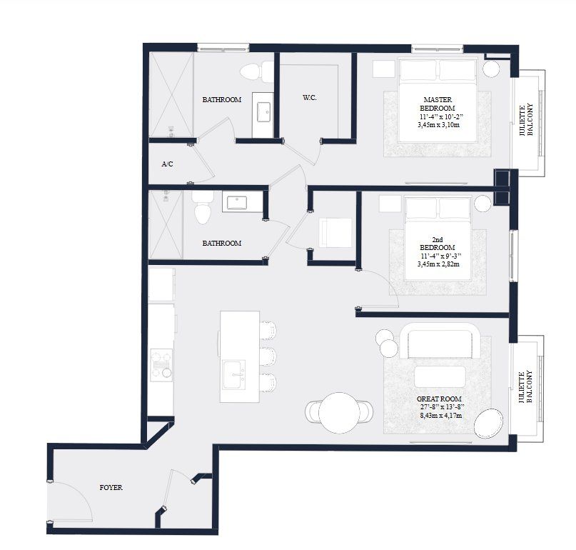 2D floor plan layout for the UNIT 04 by Roger Development Group in The Avenue Coral Gables, Coral Gables, FL (Image 1).