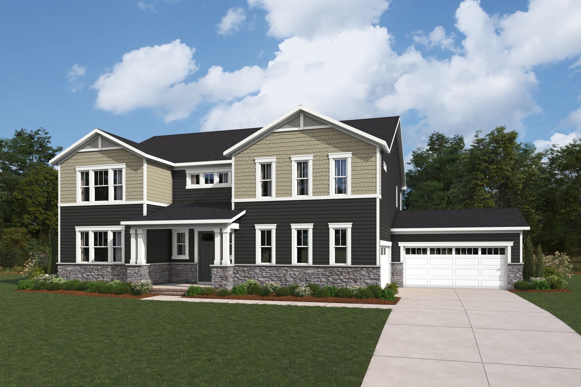 Front exterior of a new home in Blair Place, Monroe, NC, highlighting curb appeal (Image 1). Front exterior of a new home in Blair Place, Monroe, NC, highlighting curb appeal (Image 1).