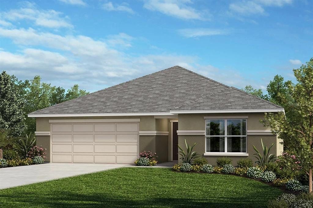 Front exterior of a new home in Hillside at Mount Dora, Mount Dora, FL, highlighting curb appeal (Image 1). Front exterior of a new home in Hillside at Mount Dora, Mount Dora, FL, highlighting curb appeal (Image 1).