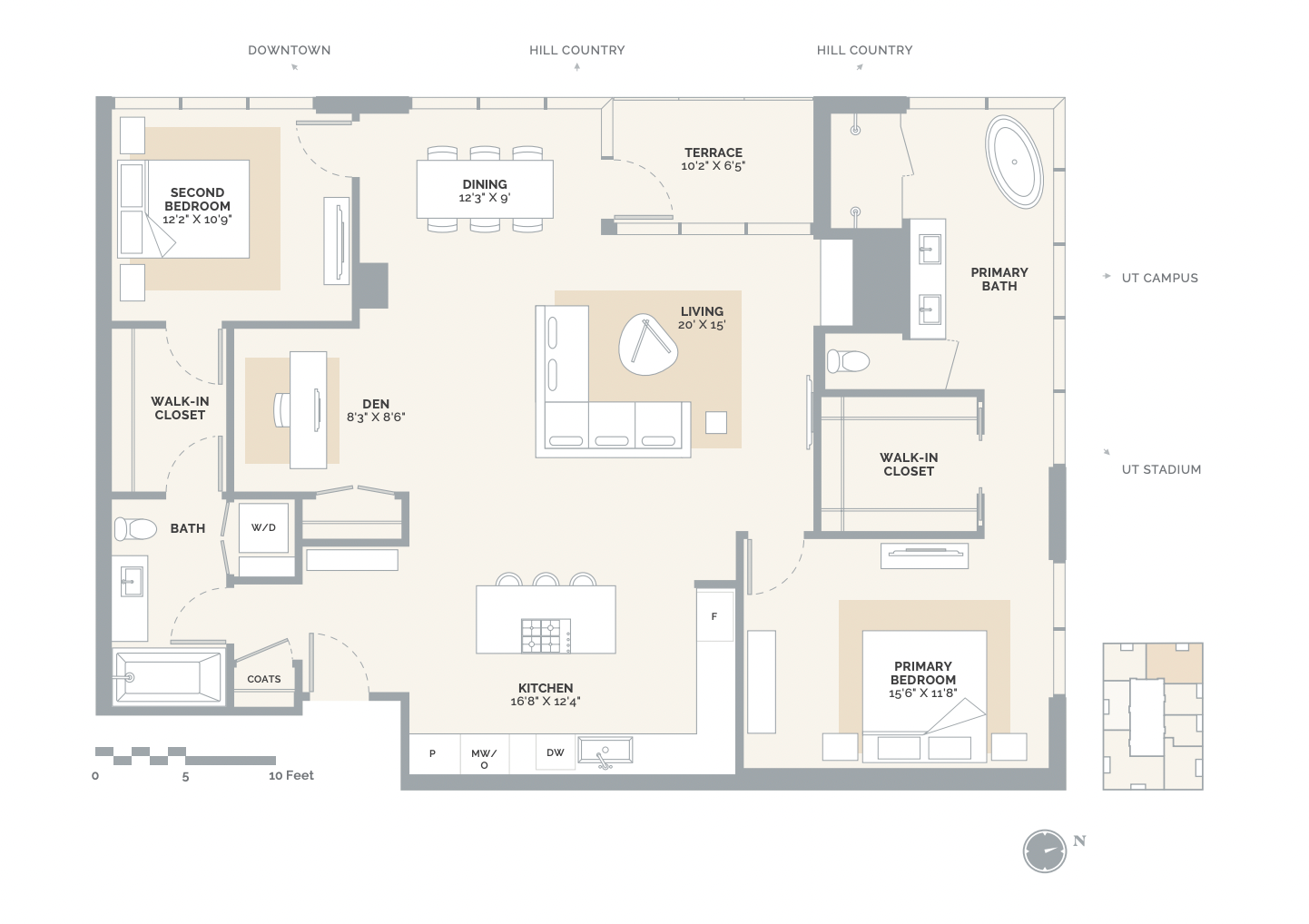 2D floor plan layout for the Residence D1 by Reger Holdings, LLC. in The Linden Residences, Austin, TX (Image 1). 2D floor plan layout for the Residence D1 by Reger Holdings, LLC. in The Linden Residences, Austin, TX (Image 1).