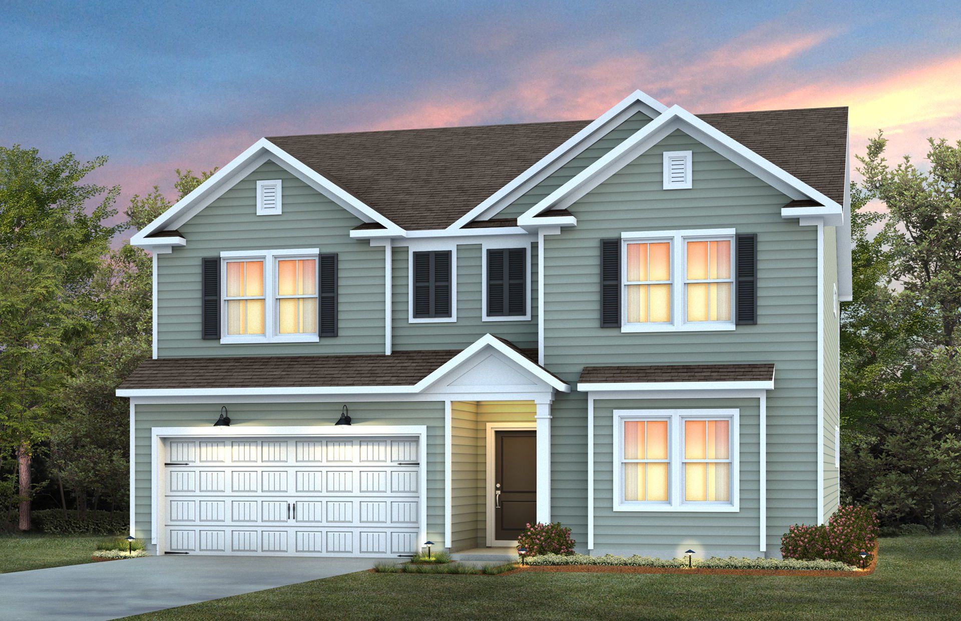 Front exterior of a new home in Solana, Durham, NC, highlighting curb appeal (Image 1). Front exterior of a new home in Solana, Durham, NC, highlighting curb appeal (Image 1).