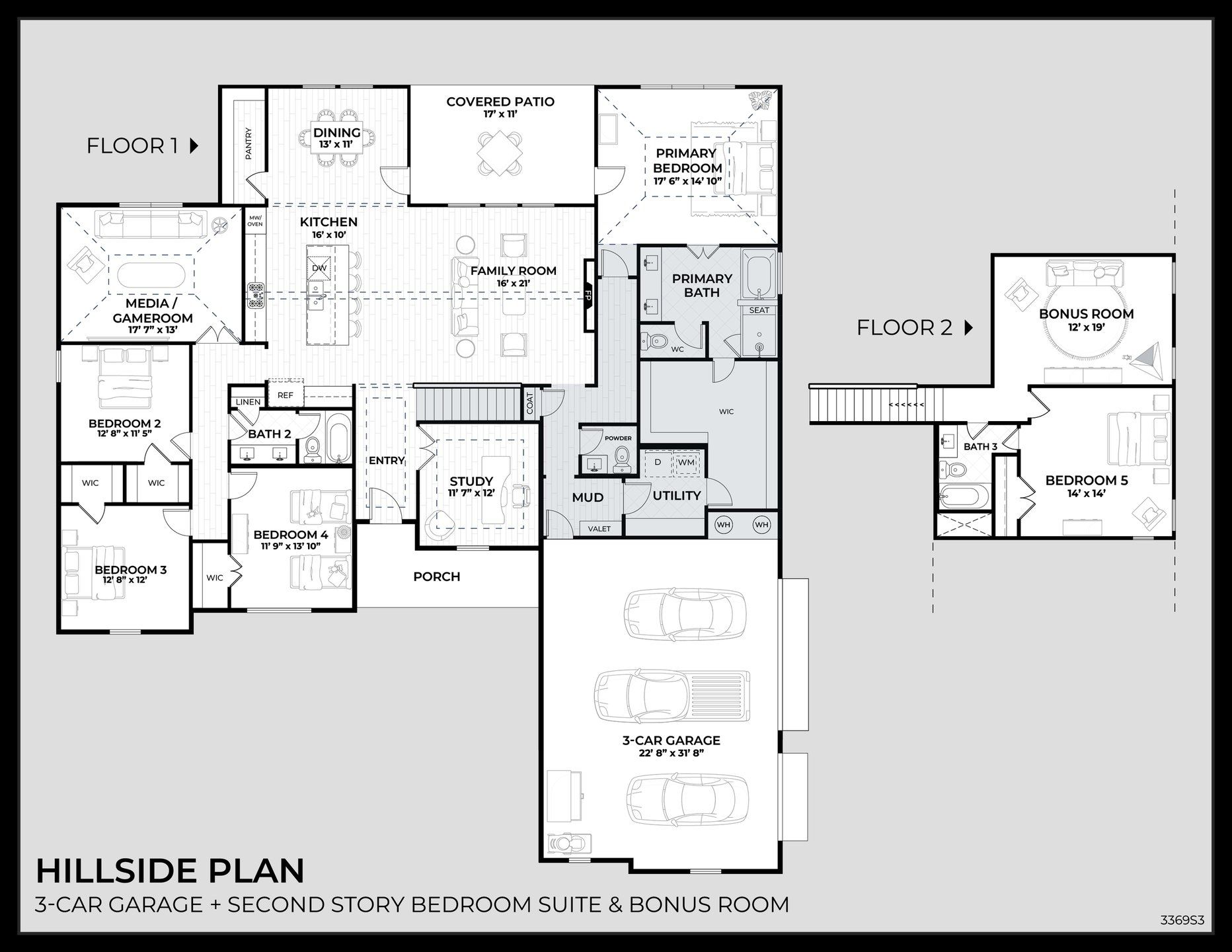 2D floor plan layout for the Hillside by Dunhill Homes in Woodland Lakes Estates, Weatherford, TX (Image 1). 2D floor plan layout for the Hillside by Dunhill Homes in Woodland Lakes Estates, Weatherford, TX (Image 1).