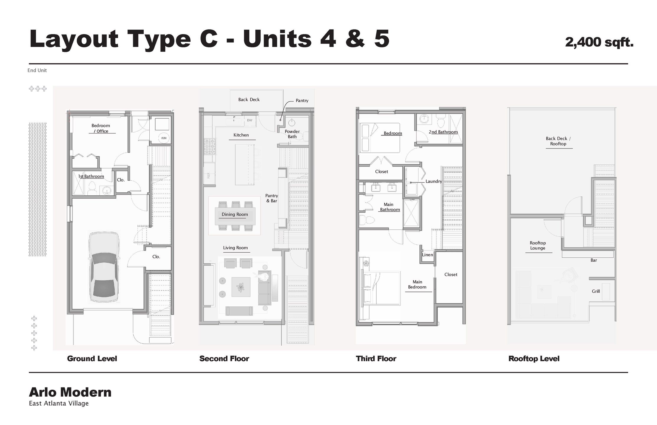 2D floor plan layout for the Plan C by AAI Development in Arlo Modern, Atlanta, GA (Image 1).