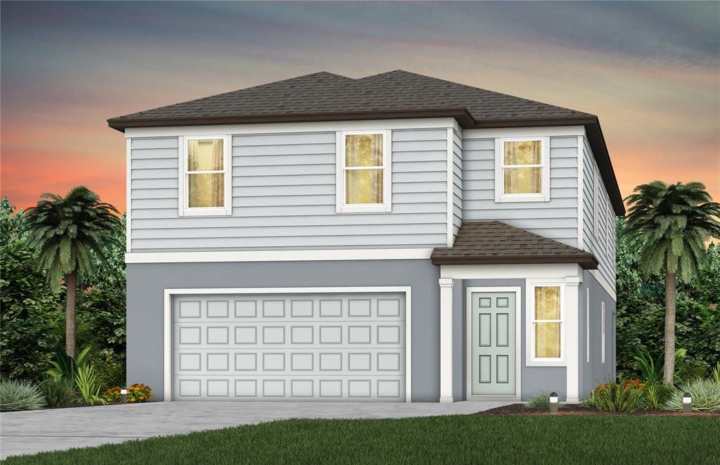 Front exterior of a new home in Riverwood, Zephyrhills, FL, highlighting curb appeal (Image 1). Front exterior of a new home in Riverwood, Zephyrhills, FL, highlighting curb appeal (Image 1).