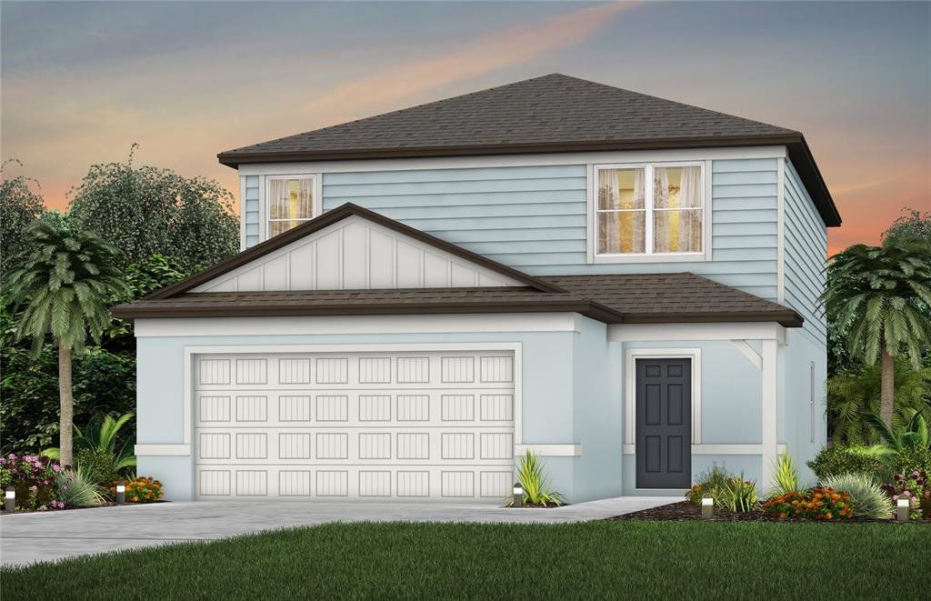 Front exterior of a new home in Oakfield Lakes, Parrish, FL, highlighting curb appeal (Image 1). Front exterior of a new home in Oakfield Lakes, Parrish, FL, highlighting curb appeal (Image 1).