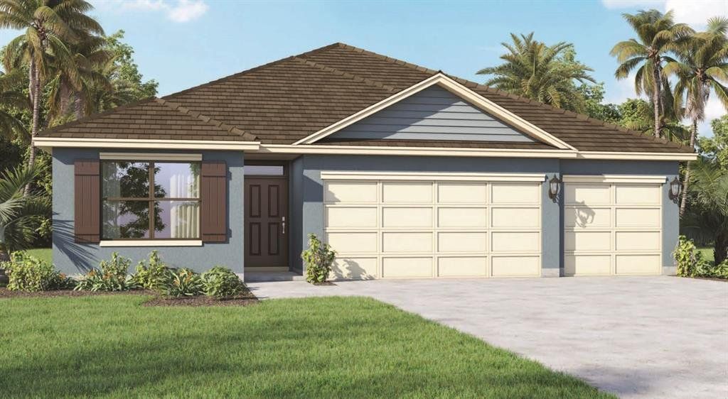 Front exterior of a new home in Harmony at Lake Eloise, Winter Haven, FL, highlighting curb appeal (Image 1).