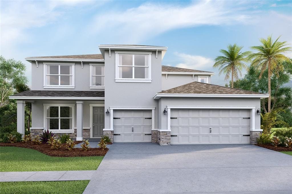 Front exterior of a new home in Farm at Varrea, Plant City, FL, highlighting curb appeal (Image 1).