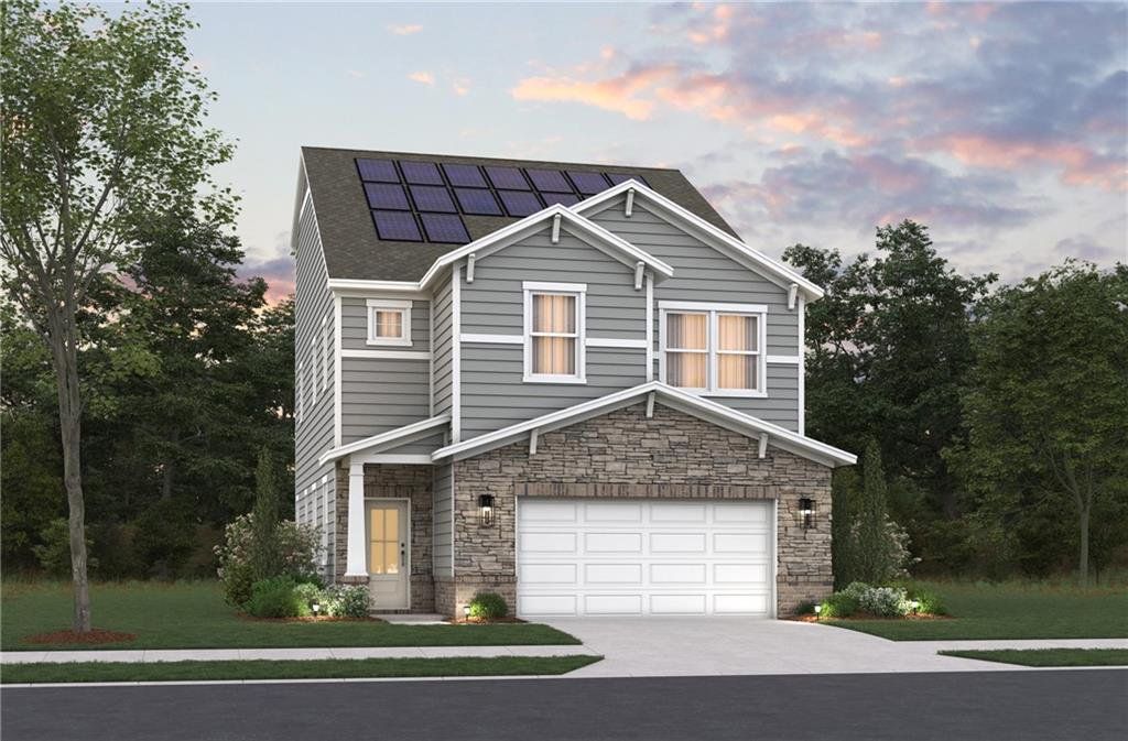 Front exterior of a new home in Poppy at GreenHouse, Marietta, GA, highlighting curb appeal (Image 1). Front exterior of a new home in Poppy at GreenHouse, Marietta, GA, highlighting curb appeal (Image 1).