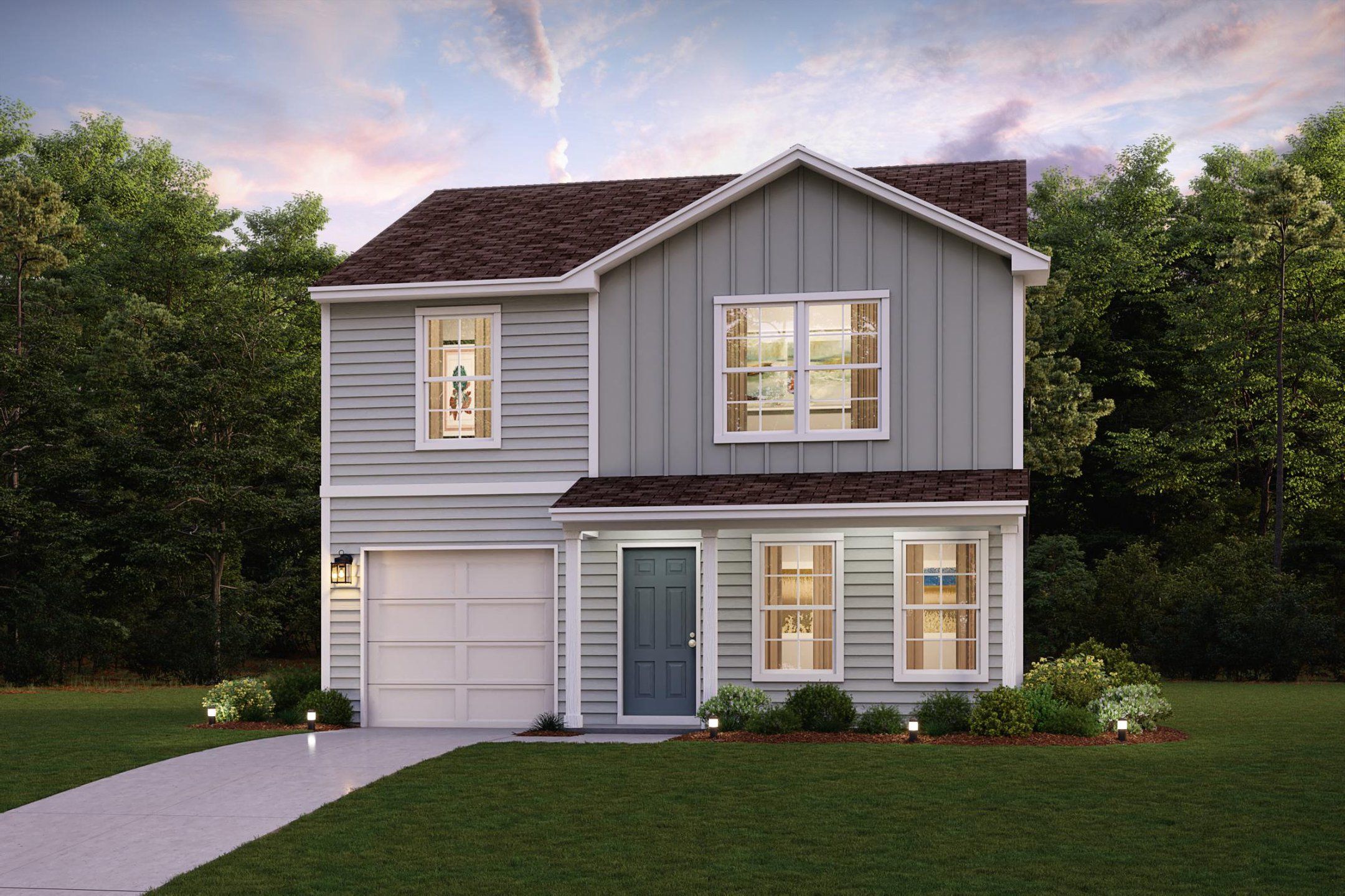 Front exterior of a new home in The Glens at Brightwood Landing, Greensboro, NC, highlighting curb appeal (Image 1). Front exterior of a new home in The Glens at Brightwood Landing, Greensboro, NC, highlighting curb appeal (Image 1).