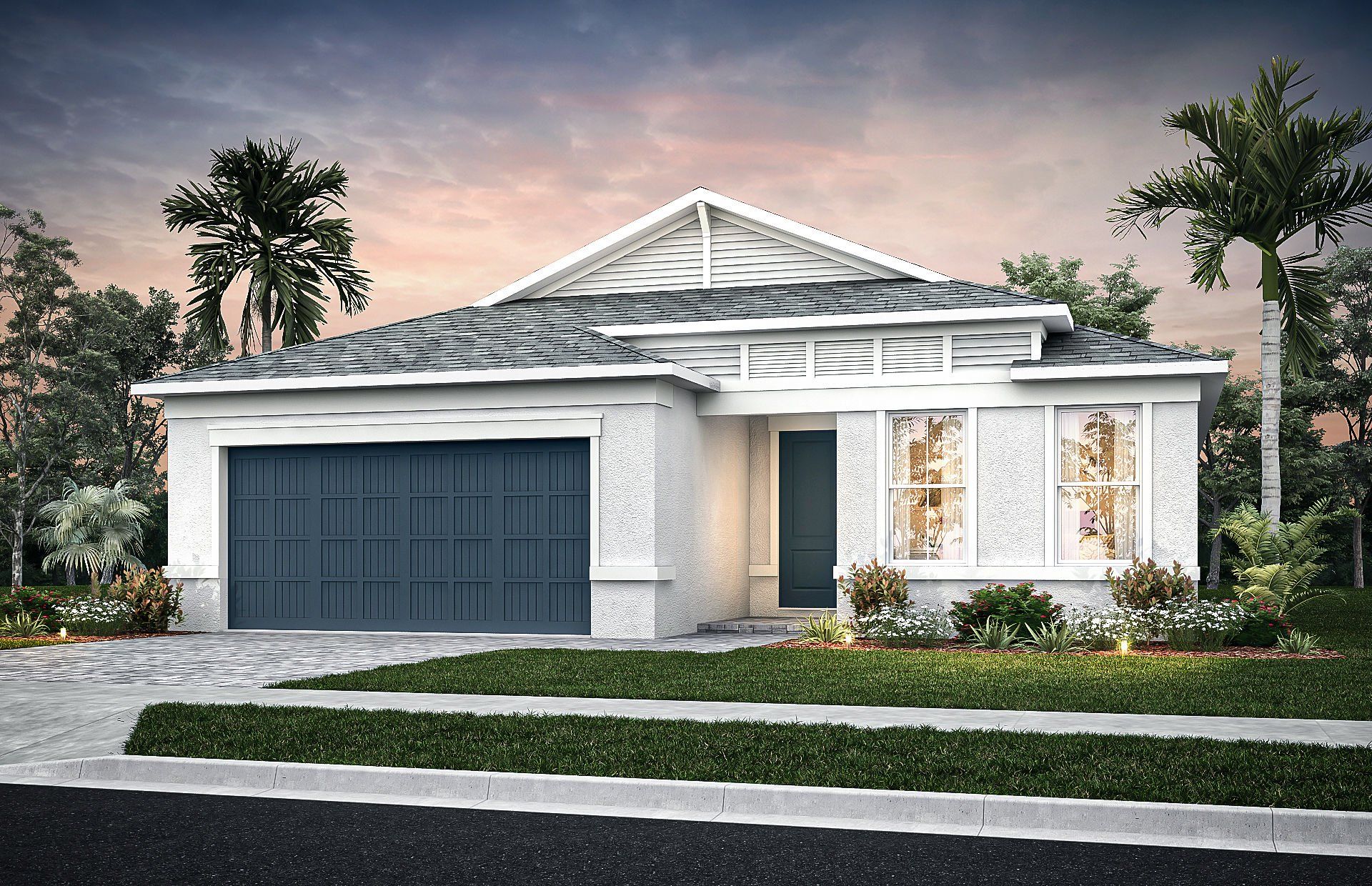 Front exterior of a new home in Emerson Oaks, Vero Beach, FL, highlighting curb appeal (Image 1). Front exterior of a new home in Emerson Oaks, Vero Beach, FL, highlighting curb appeal (Image 1).