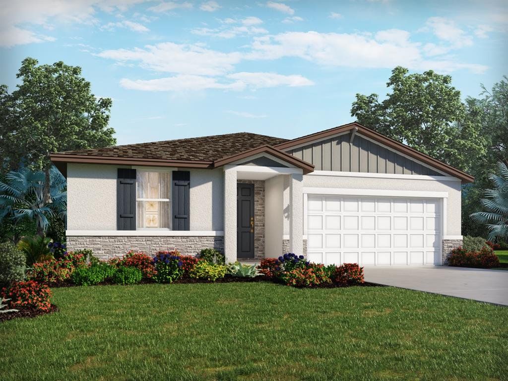 Front exterior of a new home in Two Rivers - Classic Series, Zephyrhills, FL, highlighting curb appeal (Image 1). Front exterior of a new home in Two Rivers - Classic Series, Zephyrhills, FL, highlighting curb appeal (Image 1).