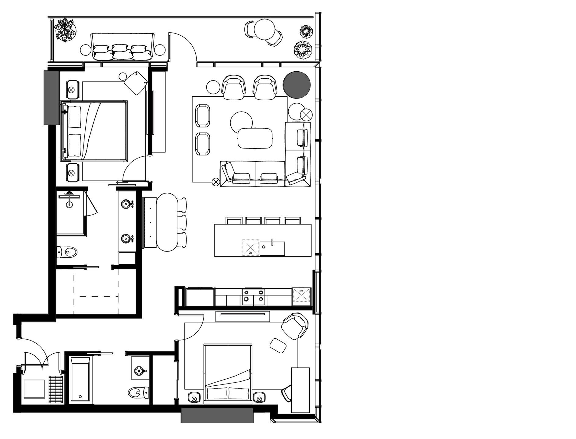 2D floor plan layout for the B2.1-NE by Urbanspace Development in The Modern Austin Residences, Austin, TX (Image 1).