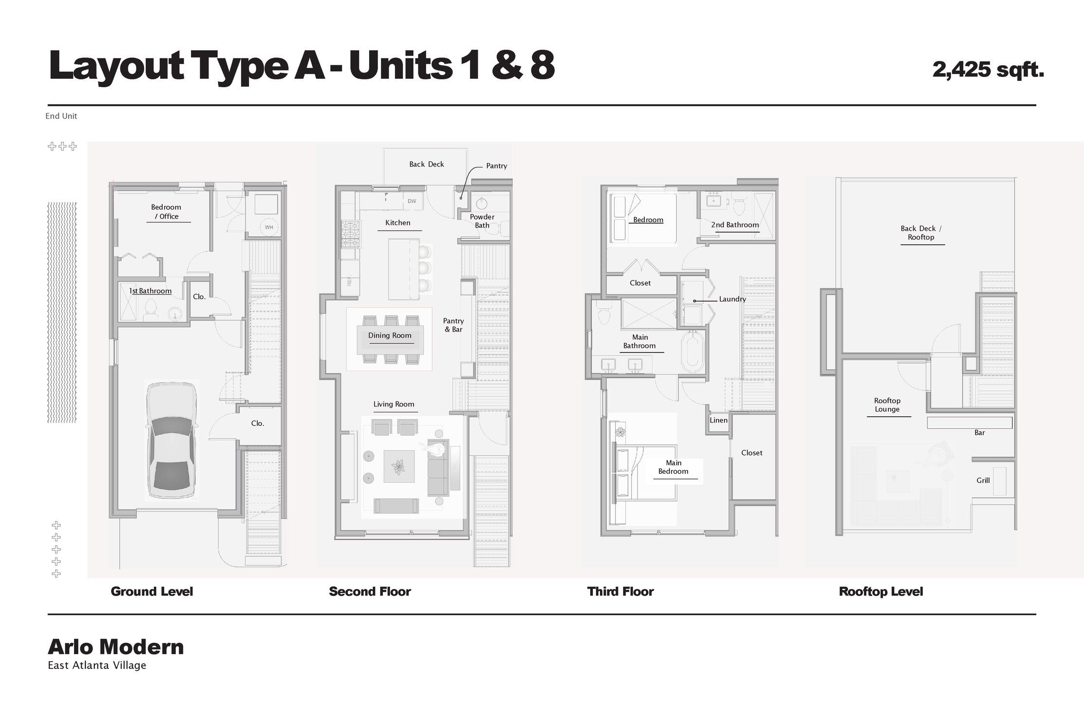2D floor plan layout for the Plan A by AAI Development in Arlo Modern, Atlanta, GA (Image 1).