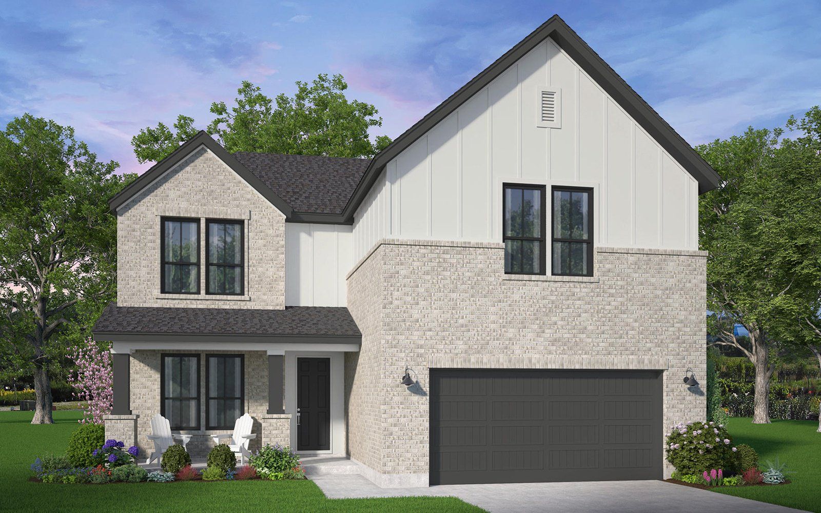Front exterior of a new home in Midline, Webster, TX, highlighting curb appeal (Image 1). Front exterior of a new home in Midline, Webster, TX, highlighting curb appeal (Image 1).