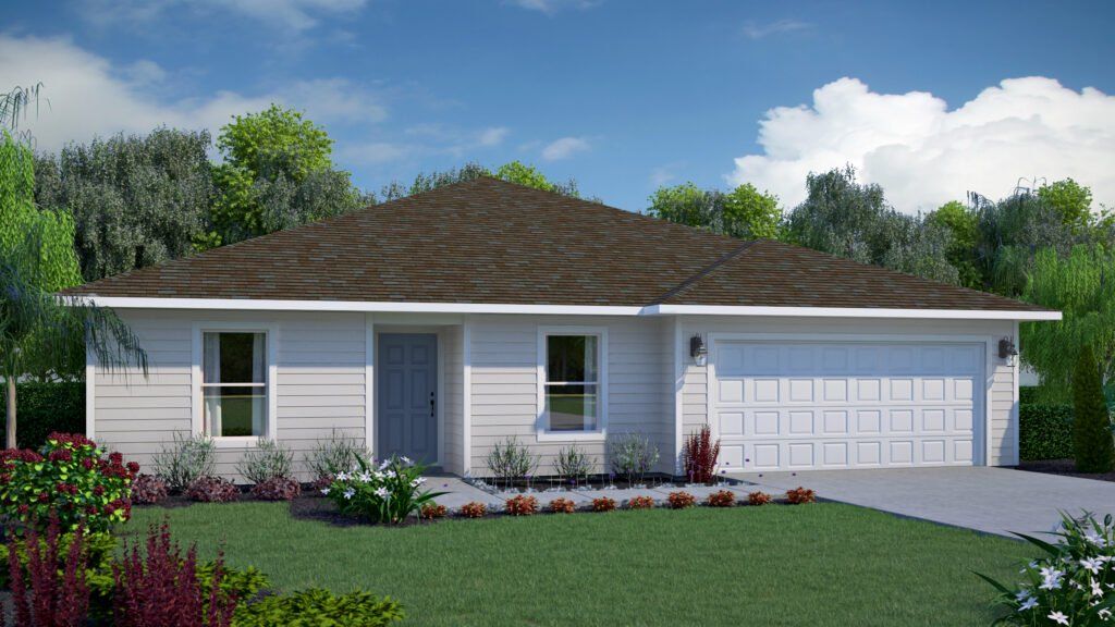 Front exterior of a new home in Salt Creek At Mexico Beach, Mexico Beach, FL, highlighting curb appeal (Image 1). Front exterior of a new home in Salt Creek At Mexico Beach, Mexico Beach, FL, highlighting curb appeal (Image 1).