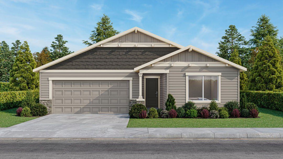 Front exterior of a new home in Feather Ridge, Redmond, OR, highlighting curb appeal (Image 1). Front exterior of a new home in Feather Ridge, Redmond, OR, highlighting curb appeal (Image 1).