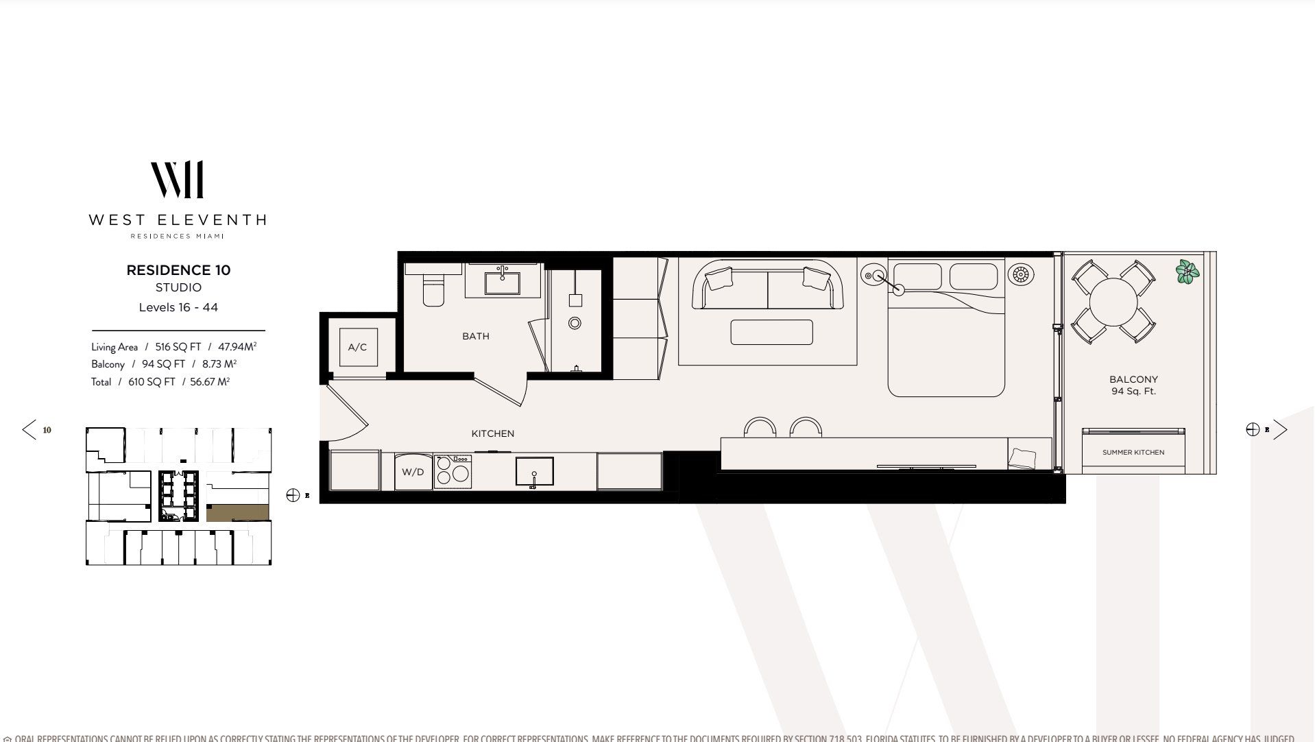 2D floor plan layout for the Residence 10 by Property Markets Group in West Eleventh Residences, Miami, FL (Image 1).