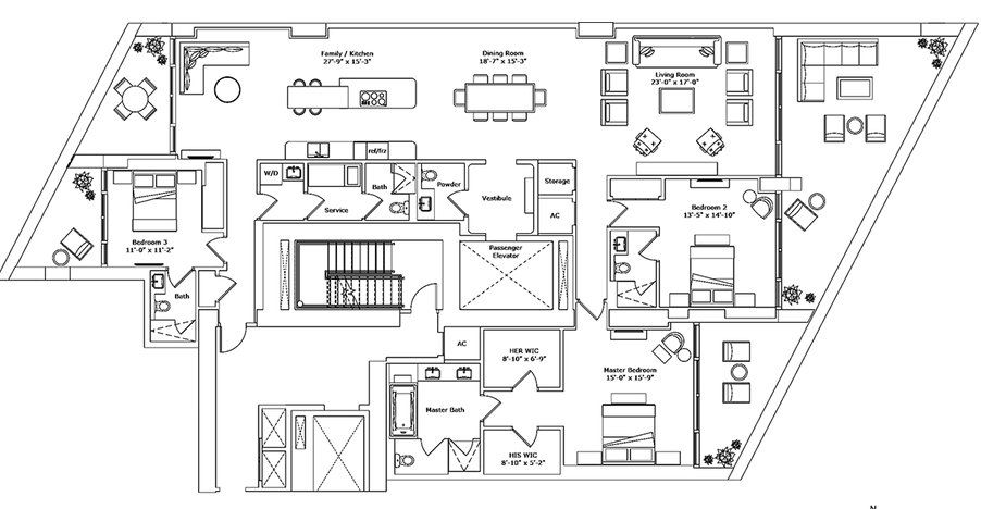 2D floor plan layout for the Model D2 by Fortune International Group in Jade Signature, Sunny Isles Beach, FL (Image 1).