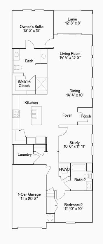 2D floor plan layout of this home in Lennar at Esplanade: Villa Collection, Kissimmee, FL (Image 1).