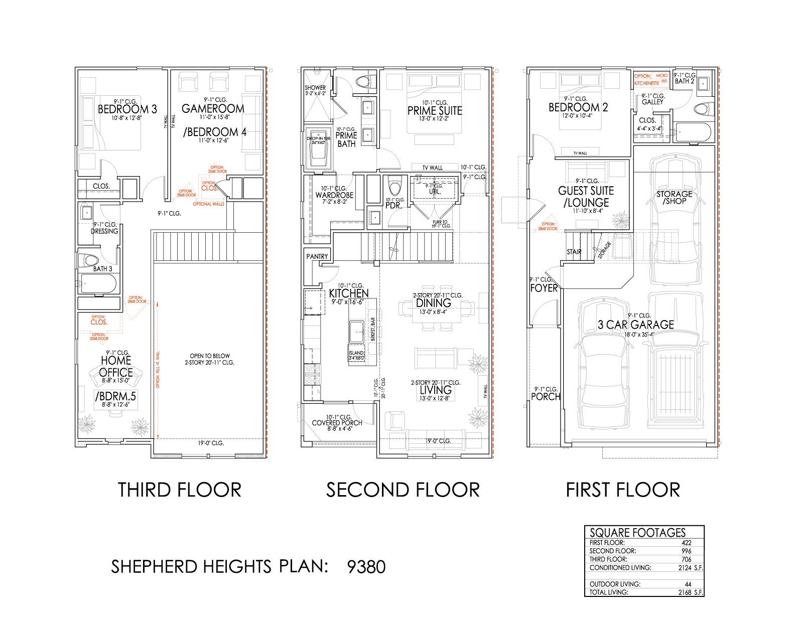 2D floor plan layout for the 9380 by CitySide Homes in Shepherd Heights, Houston, TX (Image 1). 2D floor plan layout for the 9380 by CitySide Homes in Shepherd Heights, Houston, TX (Image 1).
