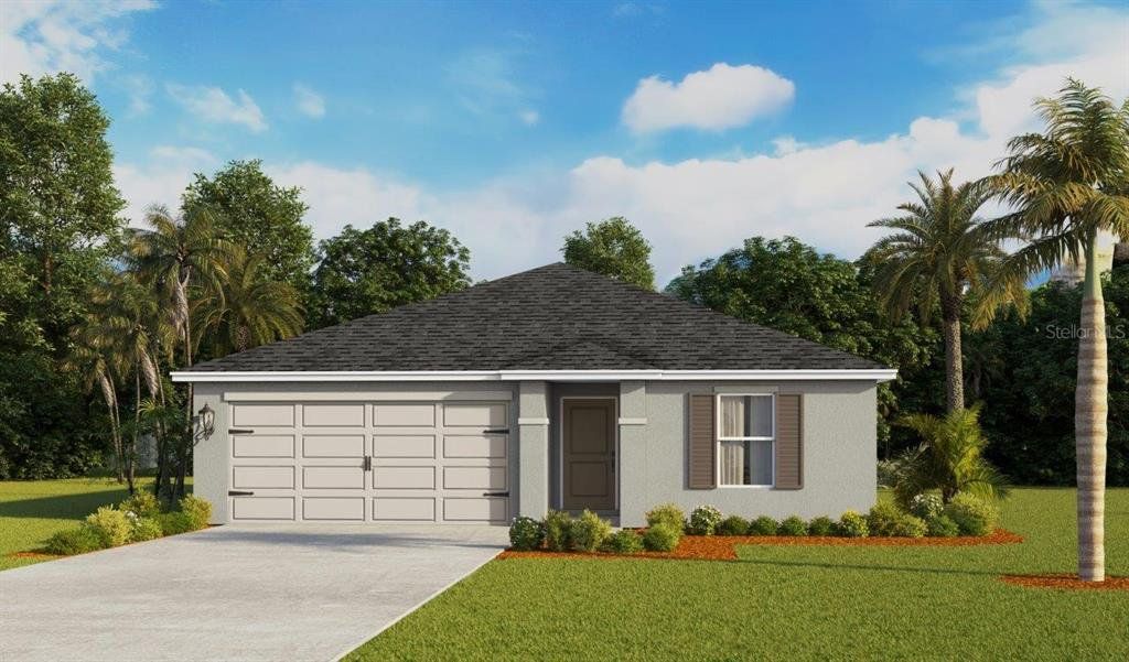 Front exterior of a new home in Leoma's Landing, Lake Wales, FL, highlighting curb appeal (Image 1).