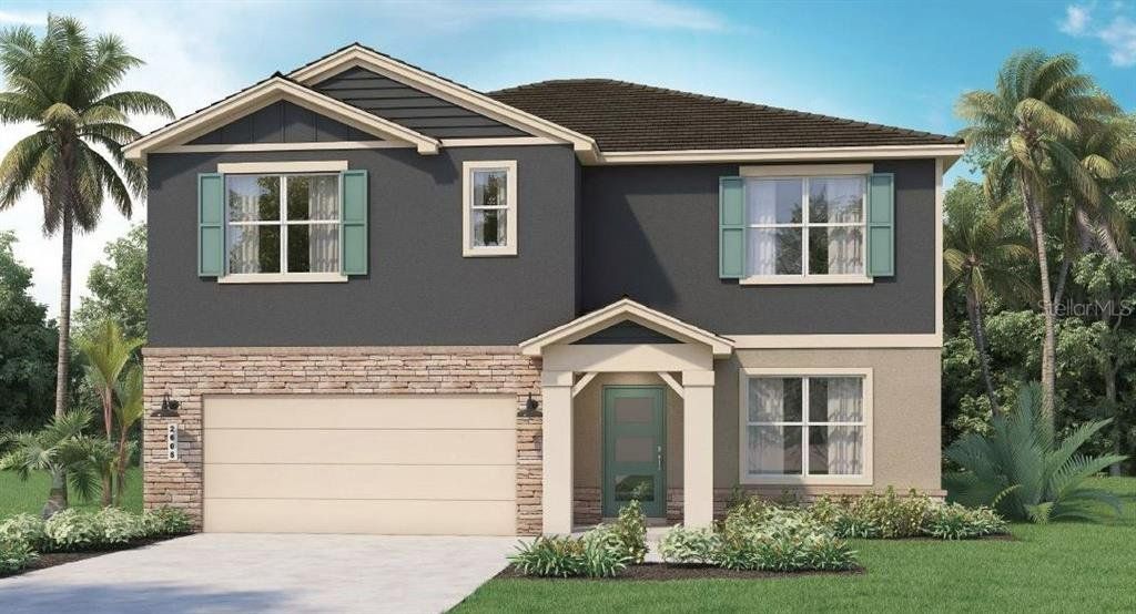 Front exterior of a new home in Buena Lago, St. Cloud, FL, highlighting curb appeal (Image 1). Front exterior of a new home in Buena Lago, St. Cloud, FL, highlighting curb appeal (Image 1).